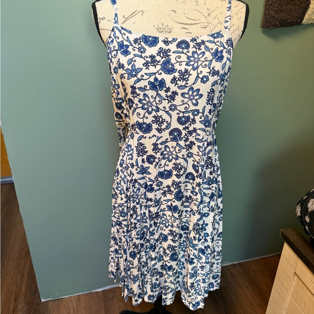 Floral Blue and White Midi Dress